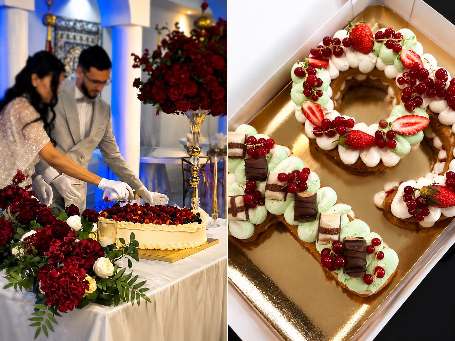 Table sucrée de desserts et pièces montées mise en scène