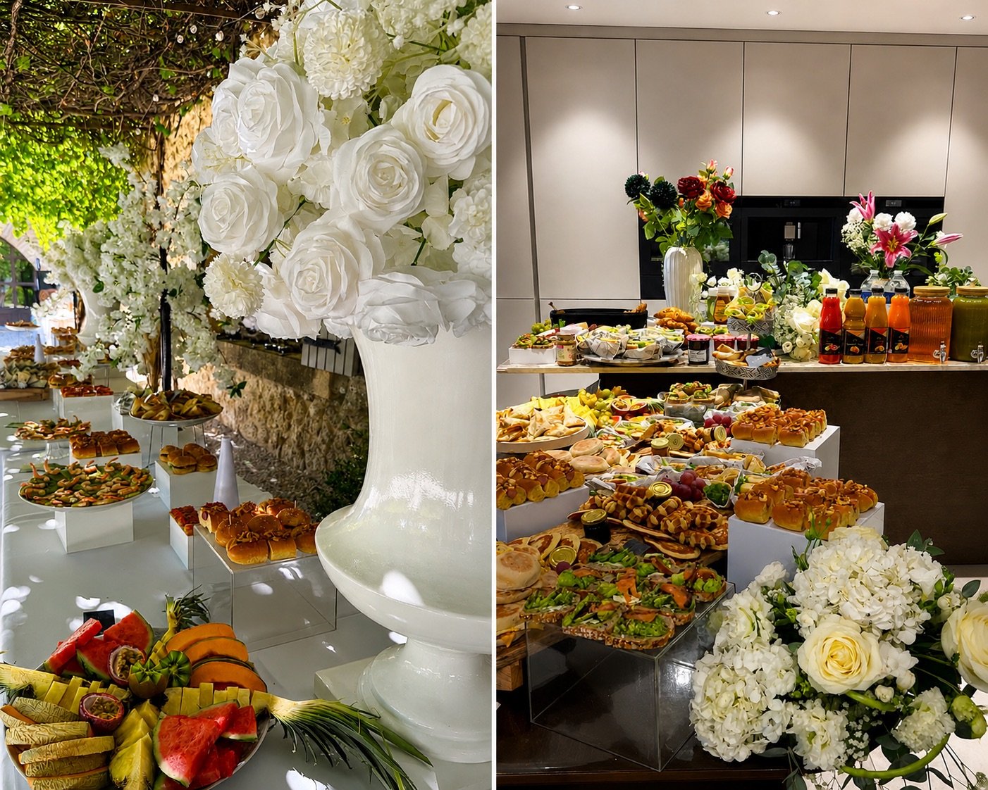 Buffet dressé pour un évènement, préparé par AJS Events